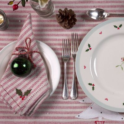 Holly & Christmas Rose Napkins - Red Stripe (set of 4)