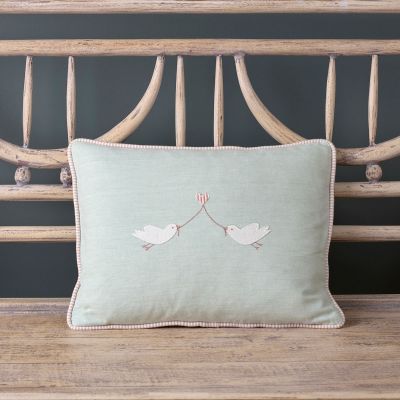 Love bird cushion cotton in Duck Egg