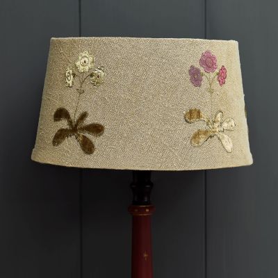 Embroidered Saffron Linen Auriculas 14" Lampshade