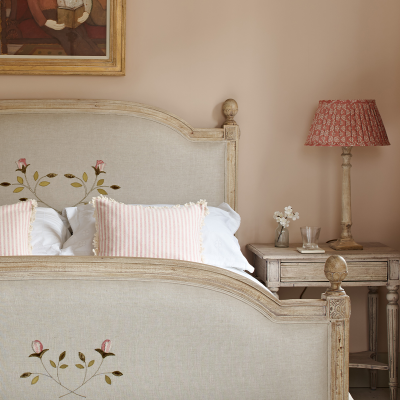 Upholstered Single Bed in Embroidered Pink Rose - Slight Seconds