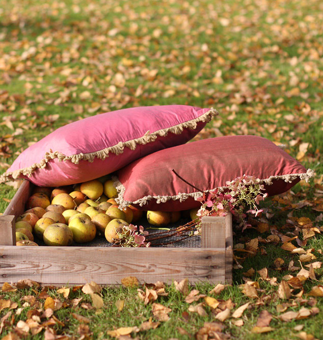 Autumn Cushions, rose silk cushions, red silk cushions