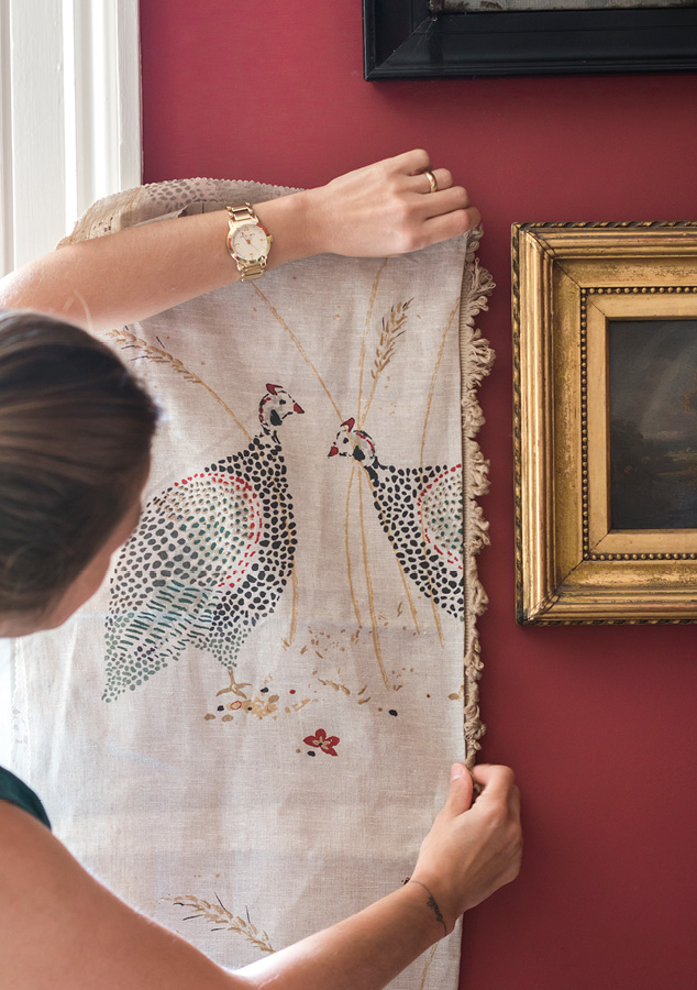 Putting up Guinea Fowl fabric